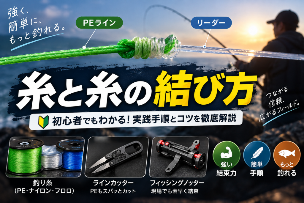 PEラインとリーダーの結束を大きく見せた釣り糸の結び方のアイキャッチ画像