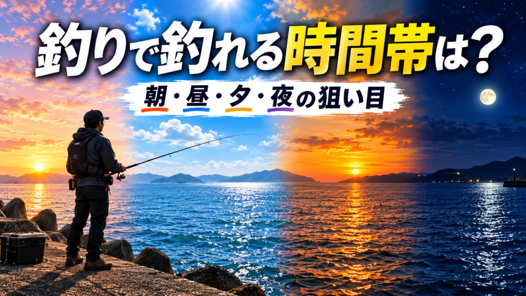 釣りで釣れる時間帯を朝・昼・夕・夜で比較する海釣りイメージ