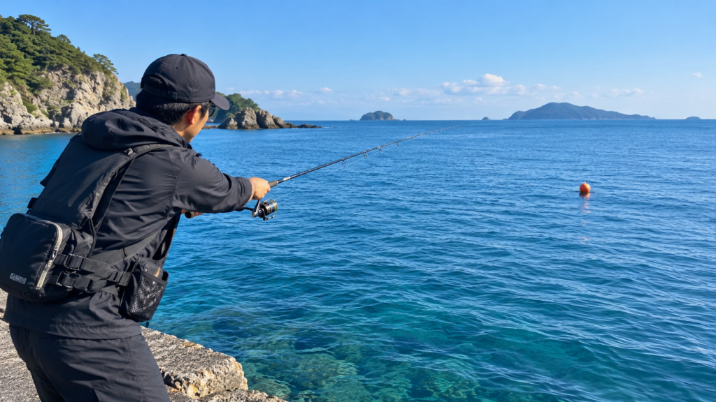 狙った場所へ正確にキャストする釣り初心者の投げ方